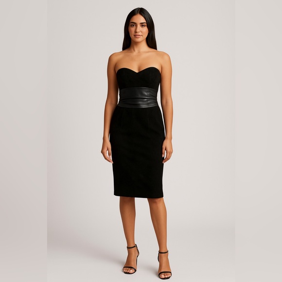 Danier Dresses & Skirts - Danier XS Strapless Sweetheart Neckline Suede & Ruched Leather Waist Dress